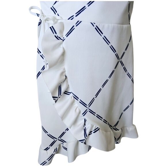 ASOS Women's Spaghetti Strap Wrap Mini Dress • Ruffle Hem • White & Blue • 14 XL - Picture 4 of 8